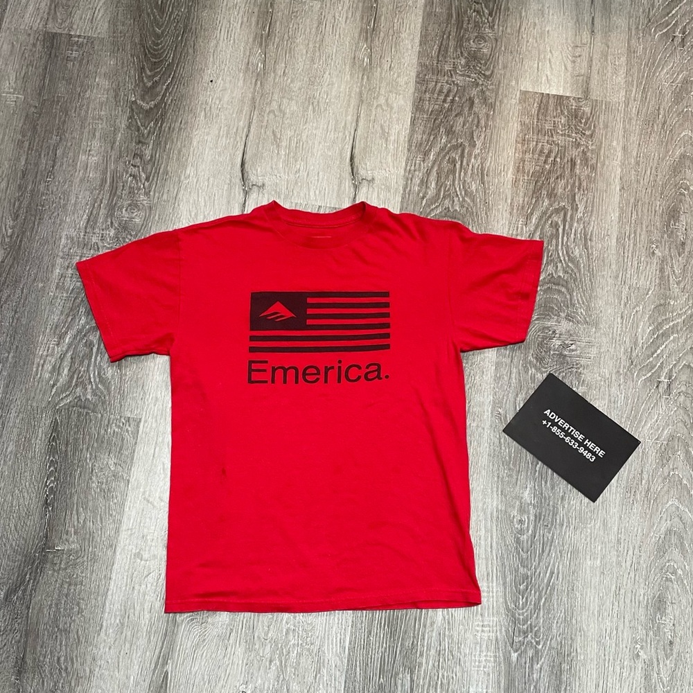 Red Emerica Shirt M Graphic Skate Skateboarding Logo Tee Y2K